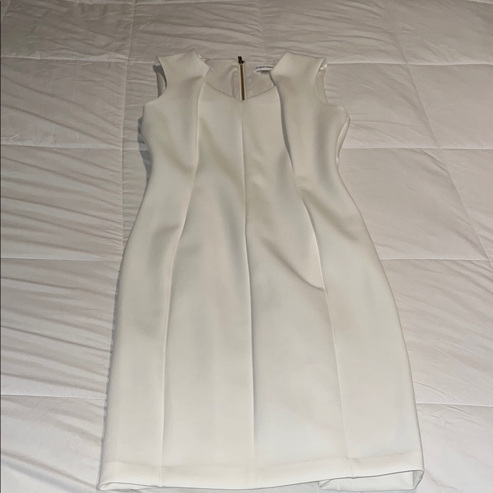 Calvin Klein White Sheath Mini Dress Sweetheart Neckline